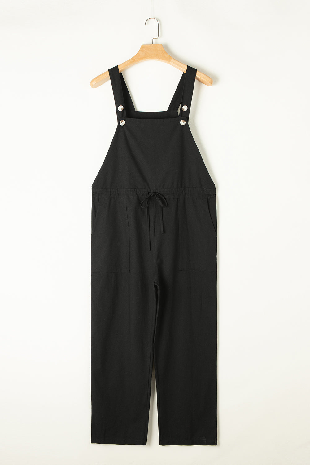 Black Drawstring Buttoned Straps Cropped Overall