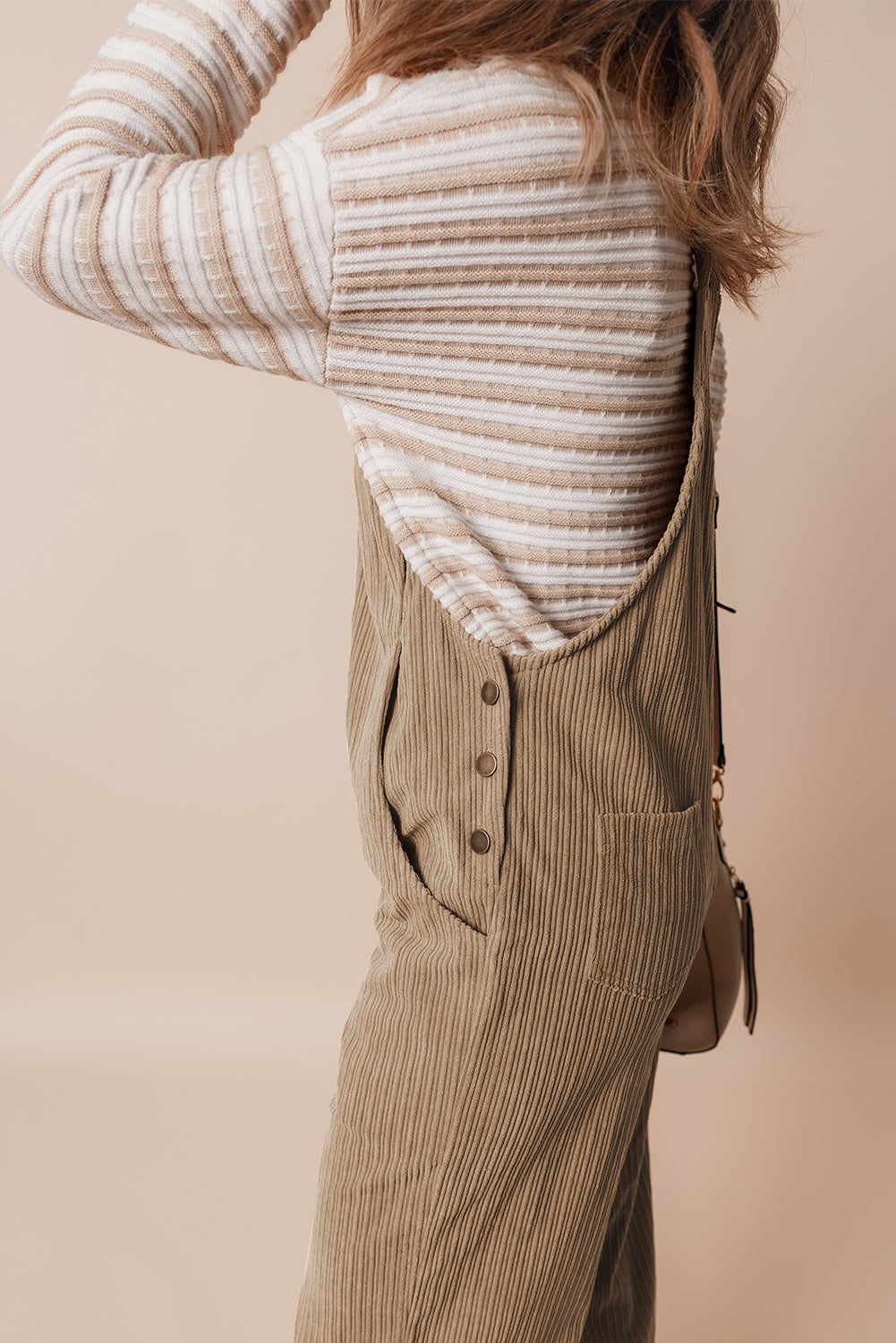 Gray Morn Solid Pocketed Loose Fit Corduroy Overall