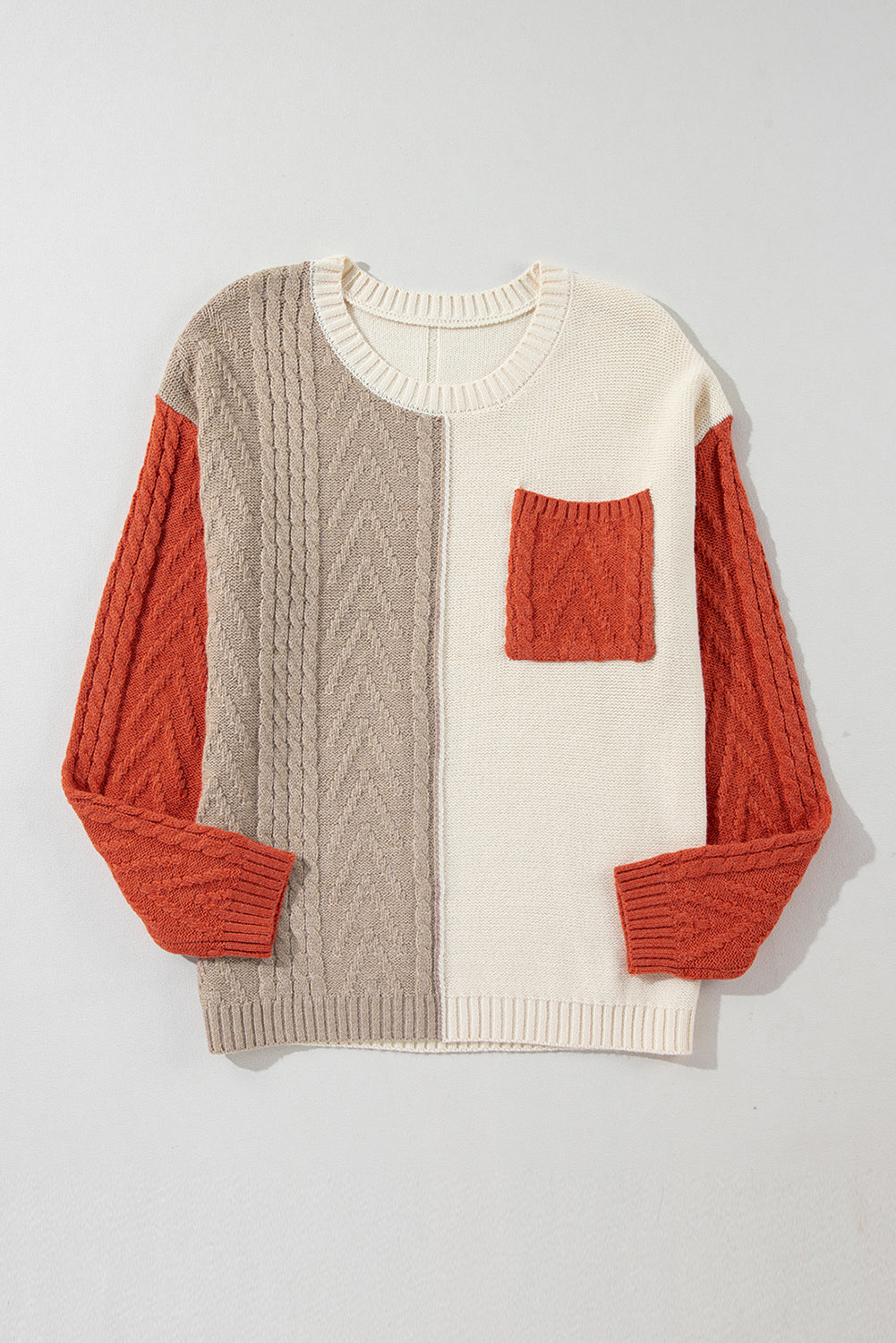 Gold Flame Colorblock Patched Pocket Drop Shoulder Sweater